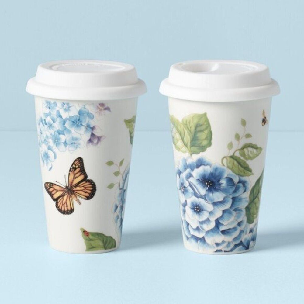 Lenox Butterfly Porcelain 2-Piece Thermal Travel Mug Set